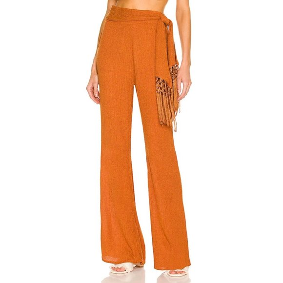 Savannah Morrow Vea Silk Wide Leg Waist Tie Pants Papaya Medium